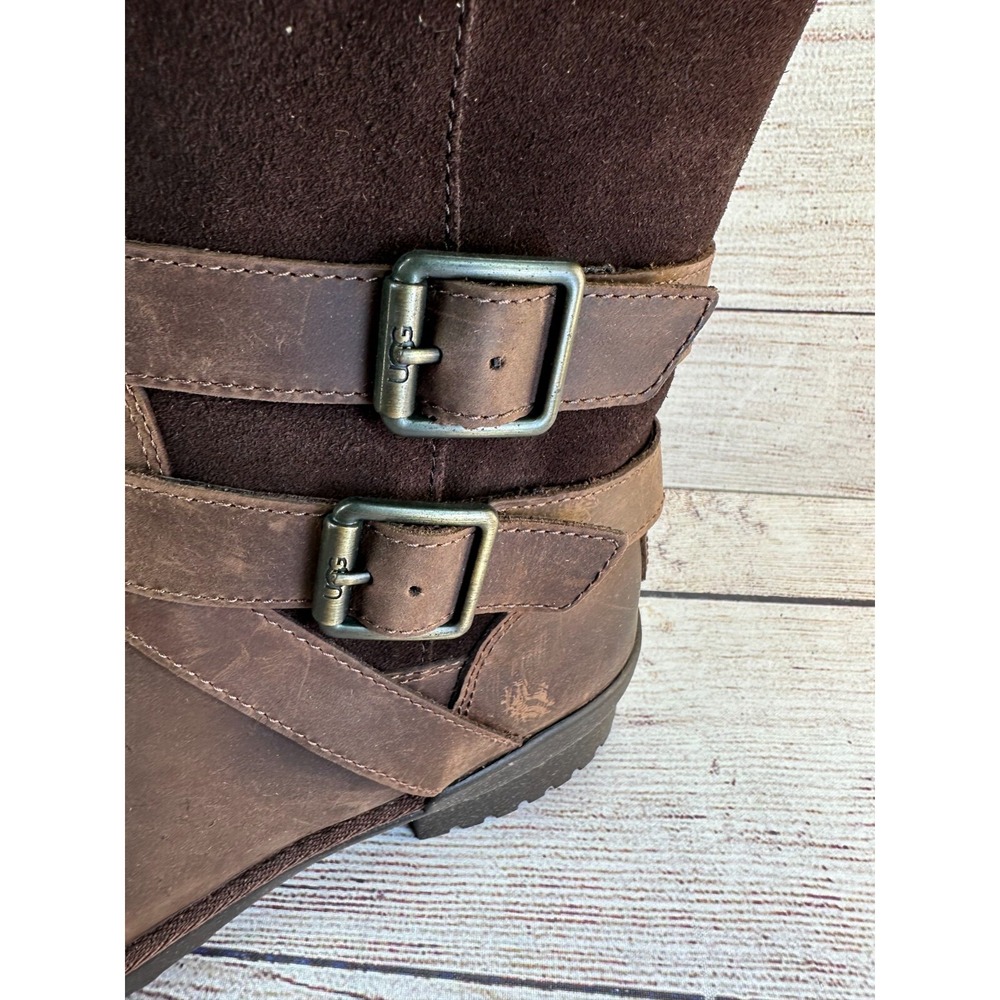 UGG Lorna Boots Womens Size 8.5 Brown Nubuck Leather Mid Calf Zip 10955155 - Picture 4 of 10